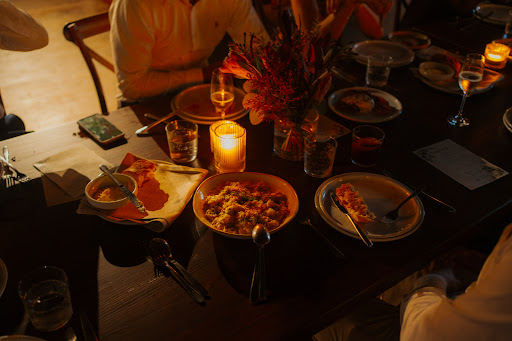 Candlelit dining table at Hinchcliff House